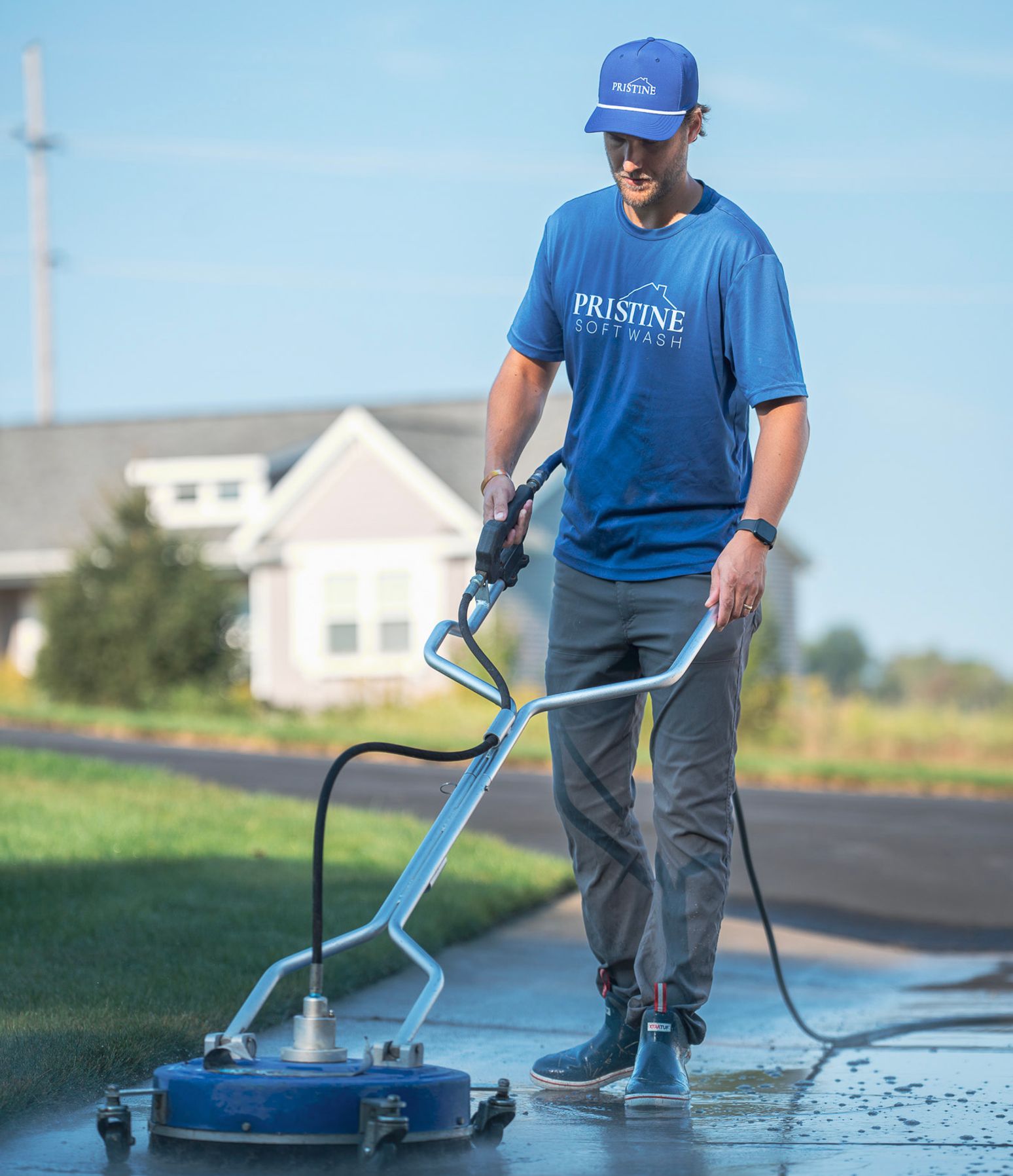 power washing a driveway