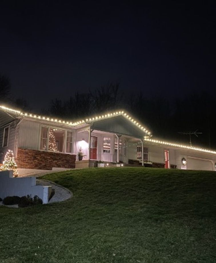 holiday lighting on a small house