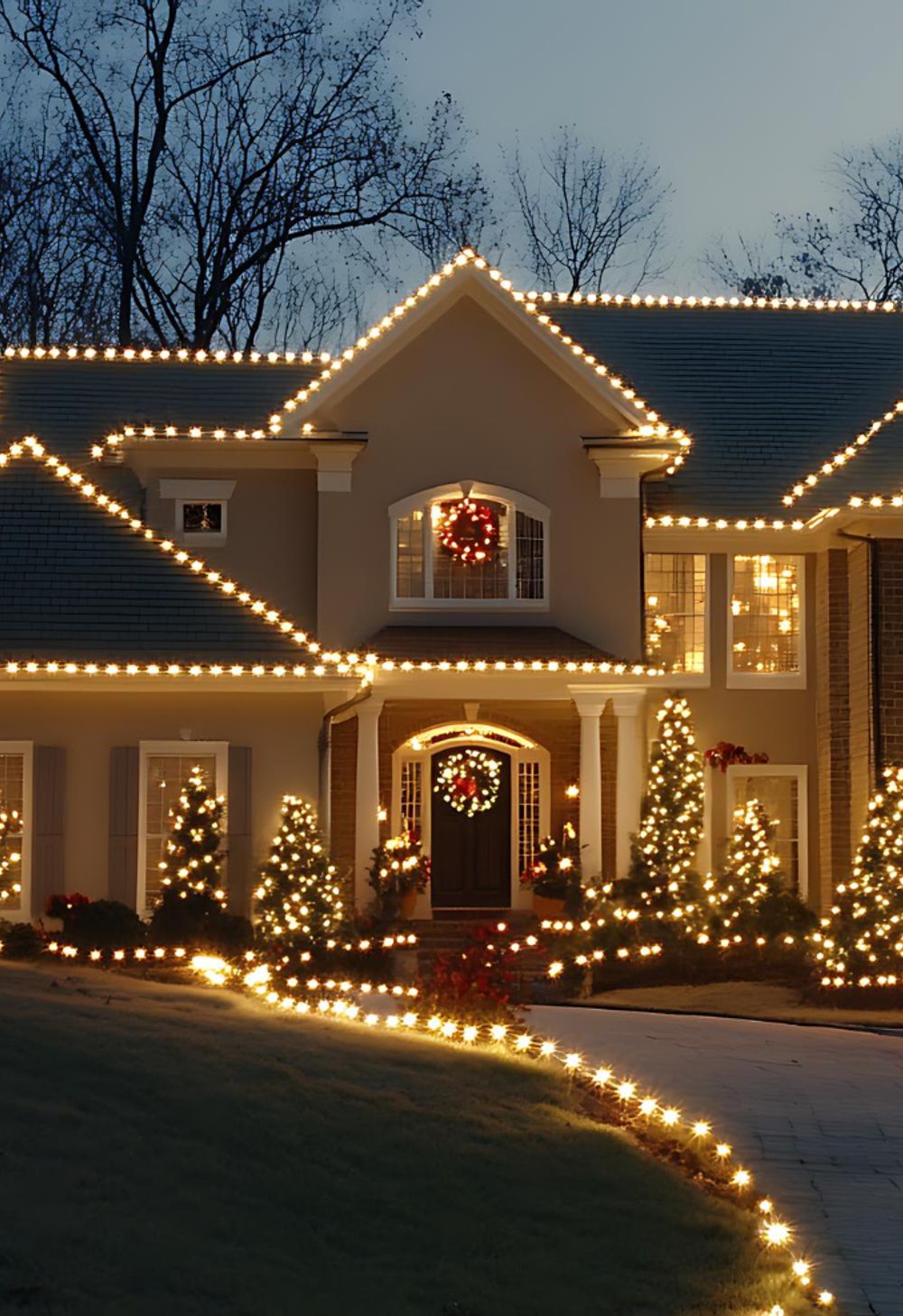 holiday lighting on a house